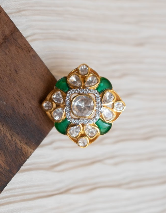 925 Silver Girisha Festive Polki Ring - Amrrutam Jewellery
