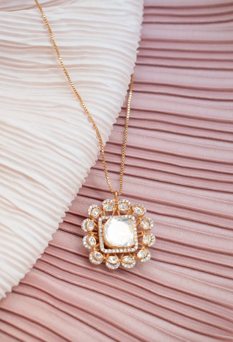 925 Silver Kanyaka Polki Pendant Necklace - Amrrutam Jewellery