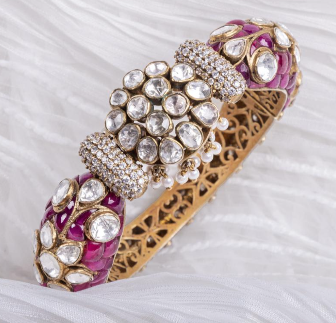 925 Silver Kanan Ruby Gajra Bangle - Amrrutam Jewellery