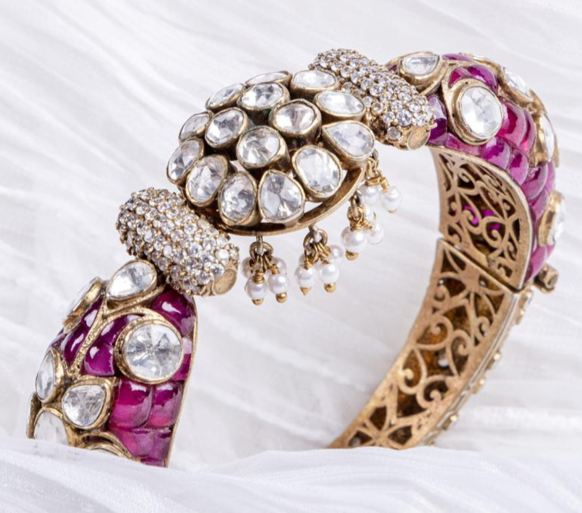 925 Silver Kanan Ruby Gajra Bangle - Amrrutam Jewellery