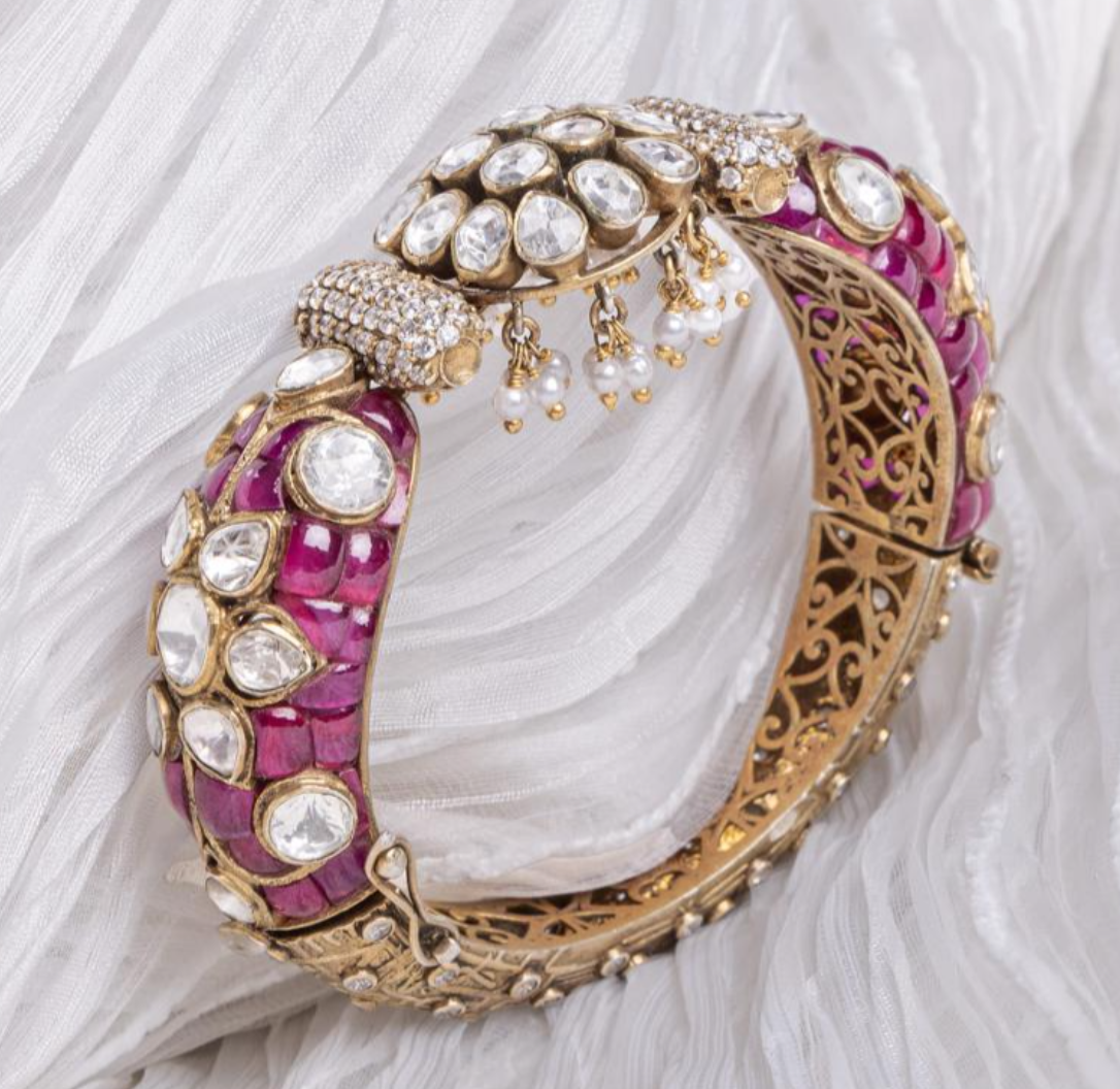 925 Silver Kanan Ruby Gajra Bangle - Amrrutam Jewellery