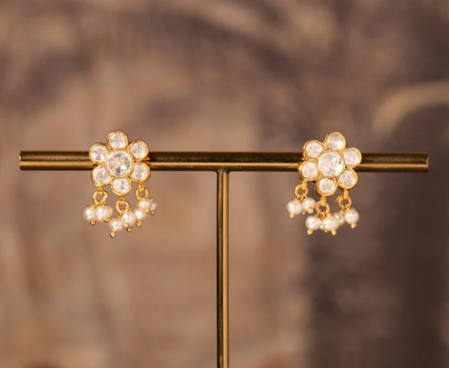 925 Silver Phoolan Polki Stud Earring - Amrrutam Jewellery