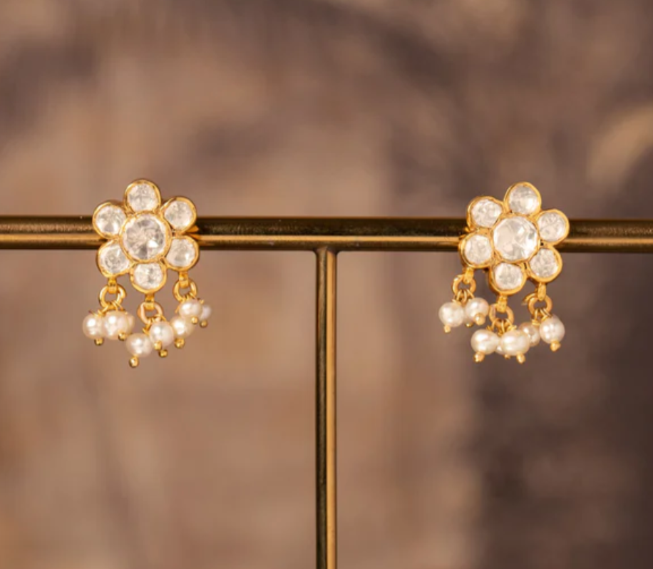 925 Silver Phoolan Polki Stud Earring - Amrrutam Jewellery