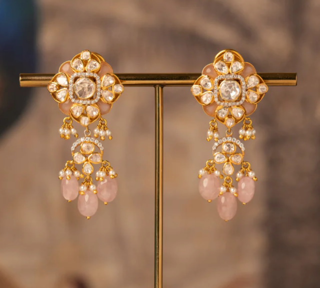 925 Silver Gulaab Polki Earring - Amrrutam Jewellery