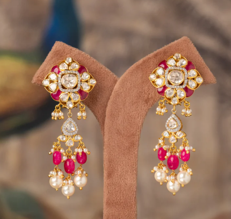 925 Silver Rubaani Polki Earring - Amrrutam Jewellery