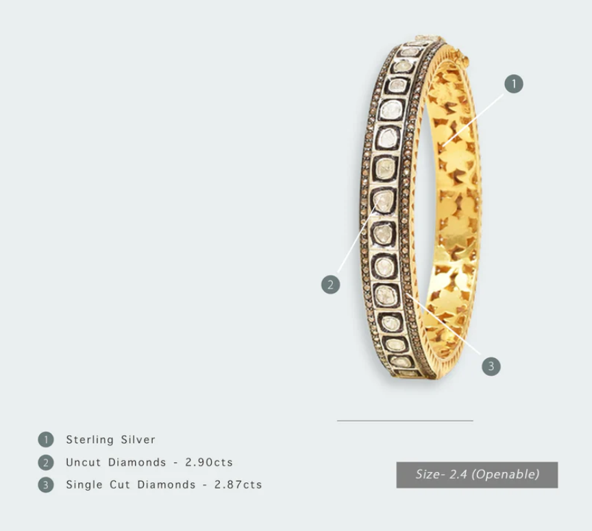 925 Silver Shakeera Uncut Diamond Bangle - Amrrutam Jewellery
