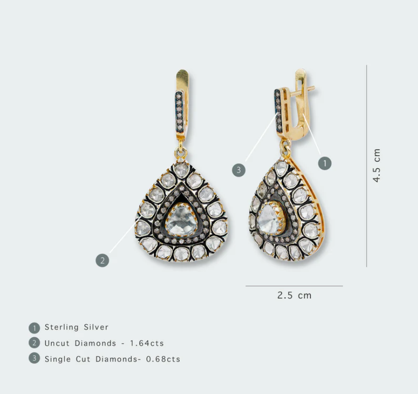 925 Silver Felicity Trillion Uncut Diamond Earrings - Amrrutam Jewellery