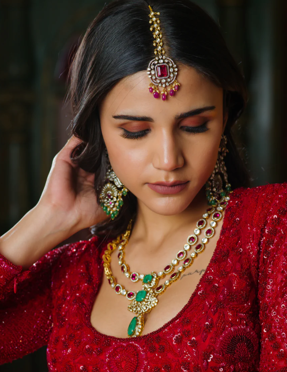 925 Silver Ziva Ruby Polki Bridal Necklace - Amrrutam Jewellery