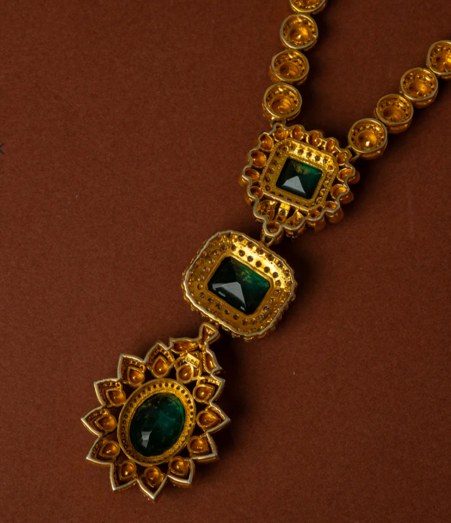 925 Silver Kiana Emerald Polki Necklace - Amrrutam Jewellery