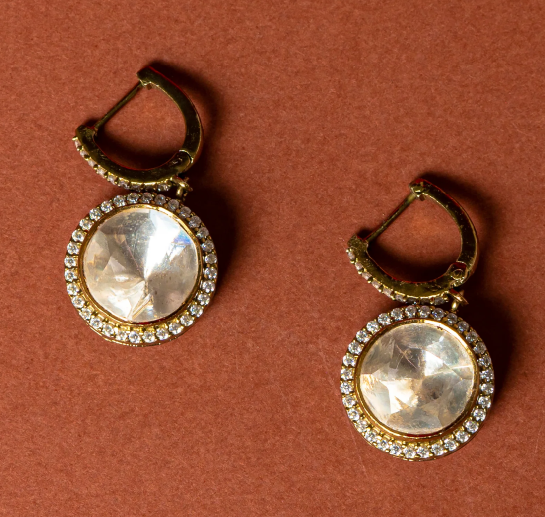 925 Silver Round Polki Hoop Earrings - Amrrutam Jewellery