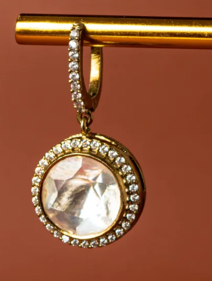 925 Silver Round Polki Hoop Earrings - Amrrutam Jewellery