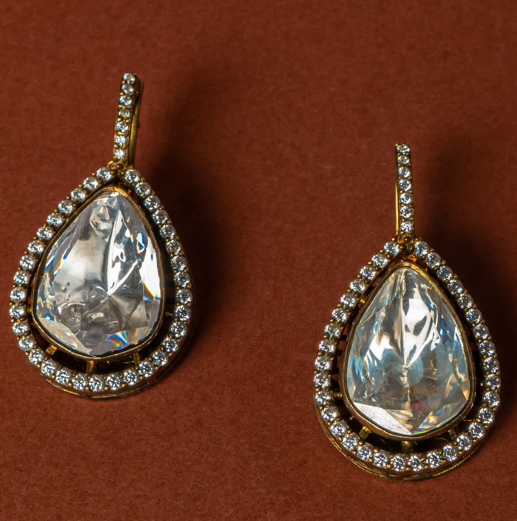 925 Silver Nandini Polki Hoop Earrings - Amrrutam Jewellery