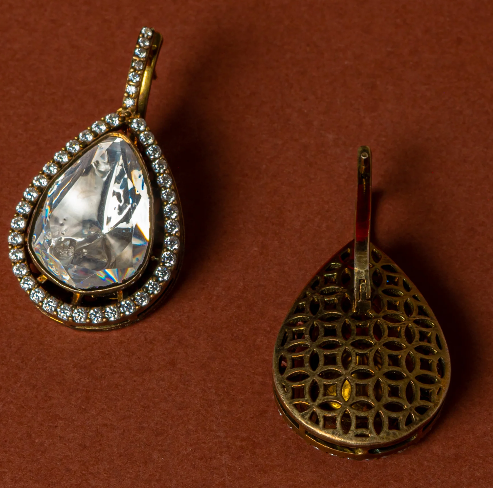925 Silver Nandini Polki Hoop Earrings - Amrrutam Jewellery