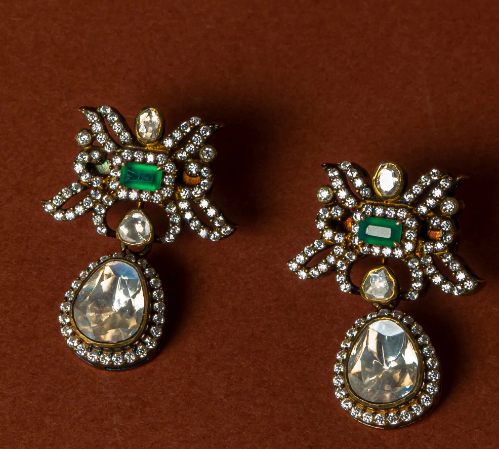 925 Silver Divanya Polki Earrings - Amrrutam Jewellery