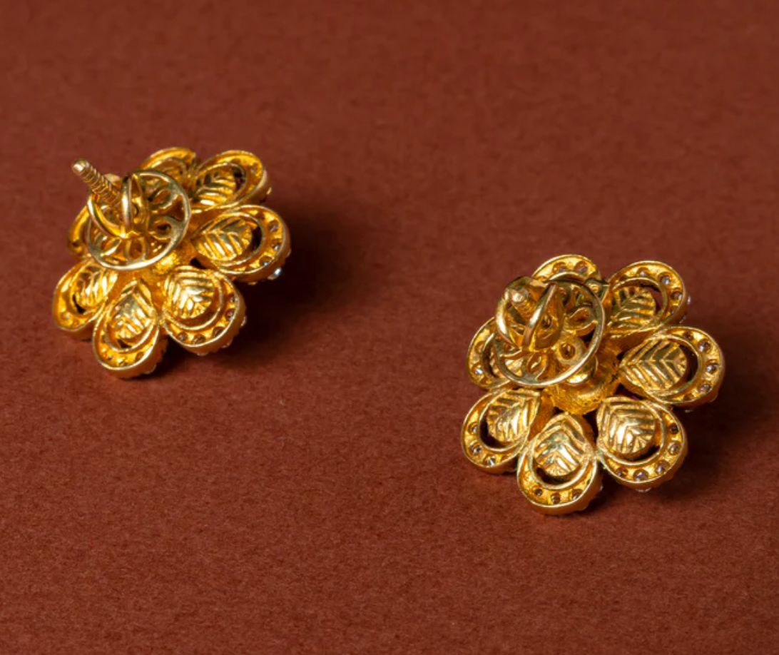 925 Silver Floral Polki Ruby Studs - Amrrutam Jewellery