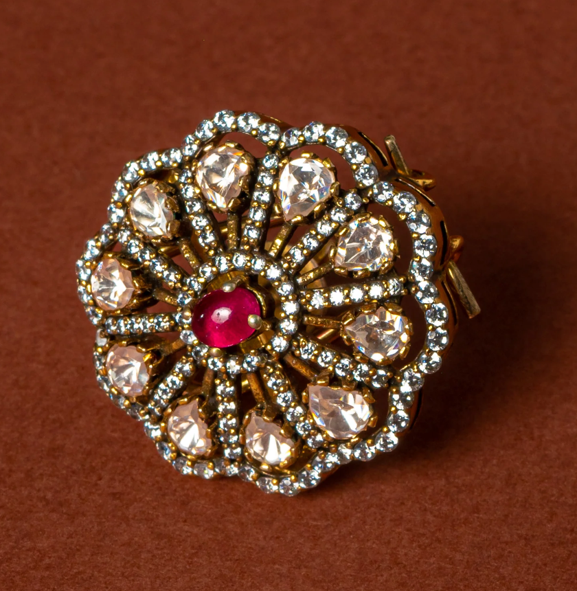 925 Silver Prakar Polki Ruby Studs - Amrrutam Jewellery