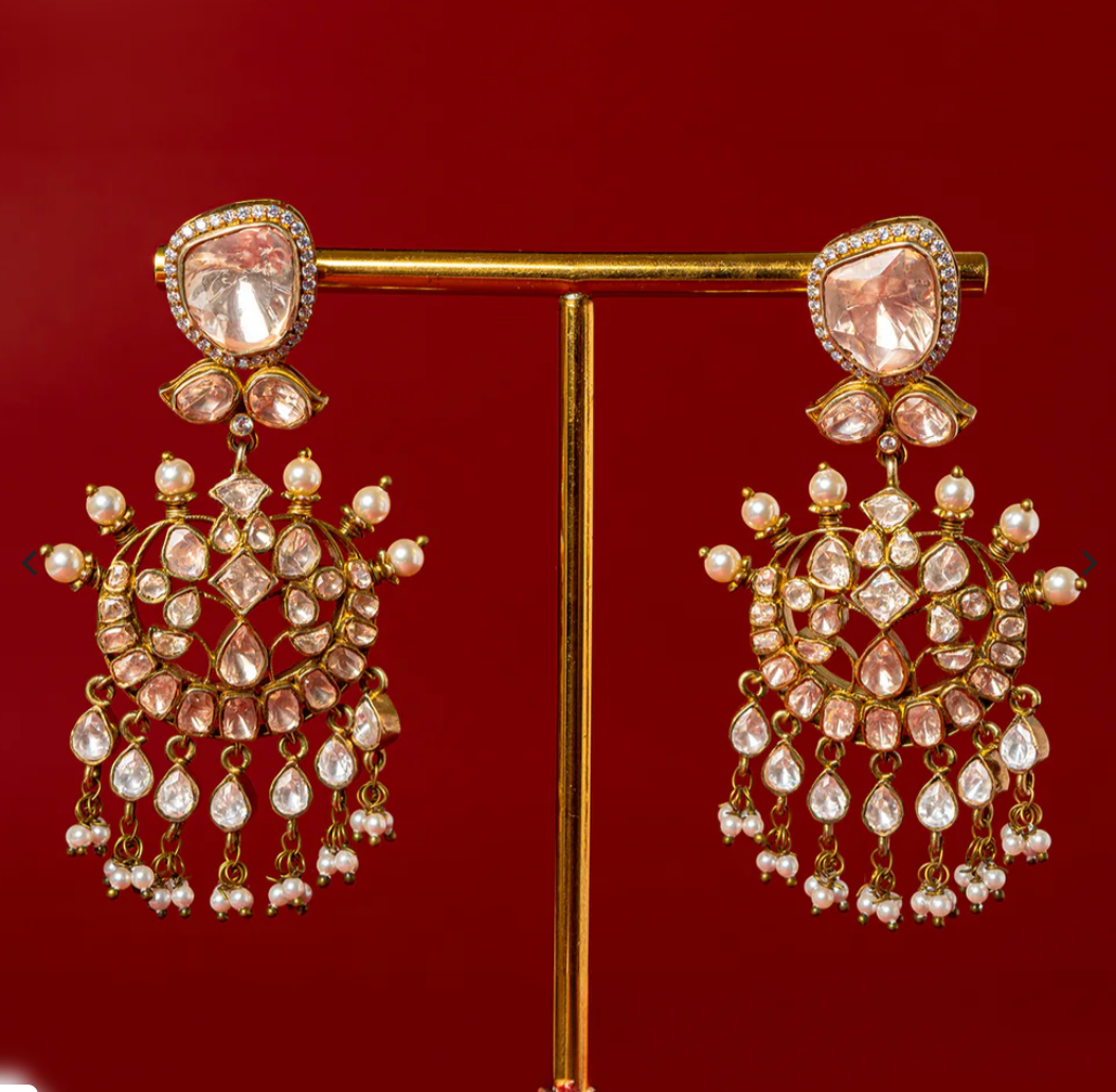 925 Silver Simaya Polki Chandbali Earrings - Amrrutam Jewellery