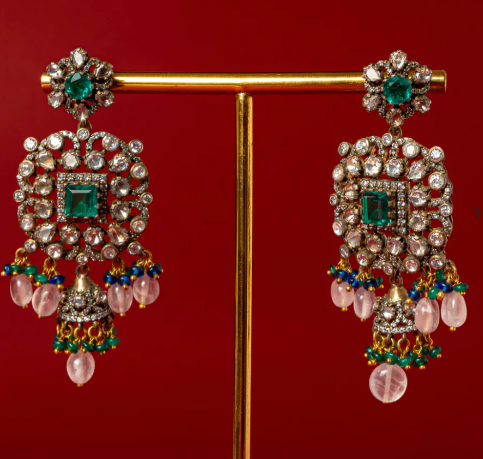 925 Silver Piranda Polki Earrings - Amrrutam Jewellery