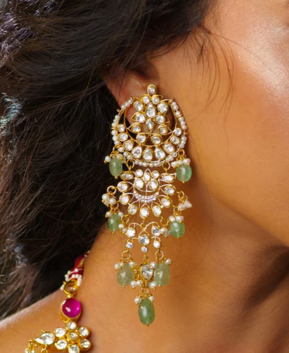 925 Silver Solana Polki Earrings - Amrrutam Jewellery
