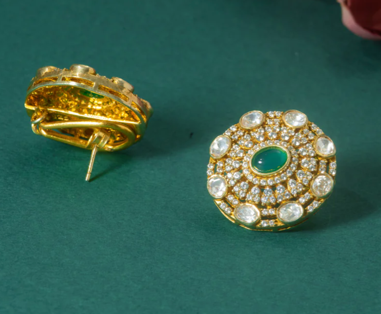 925 Silver Kara Polki Stud Earrings - Amrrutam Jewellery