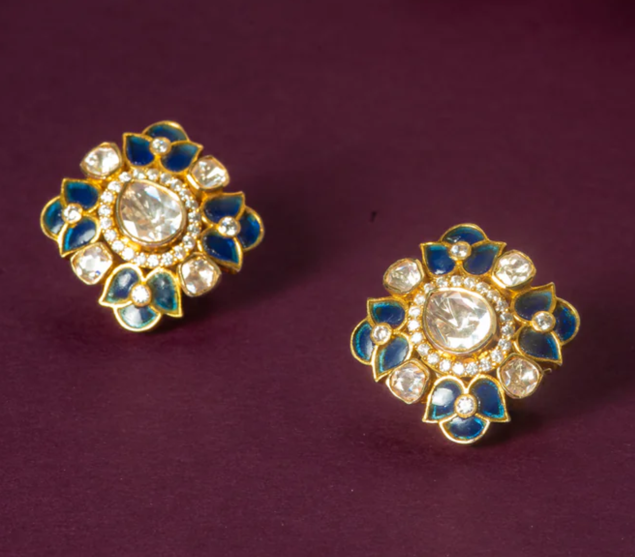 925 Silver Mikha Polki Stud Earrings - Amrrutam Jewellery
