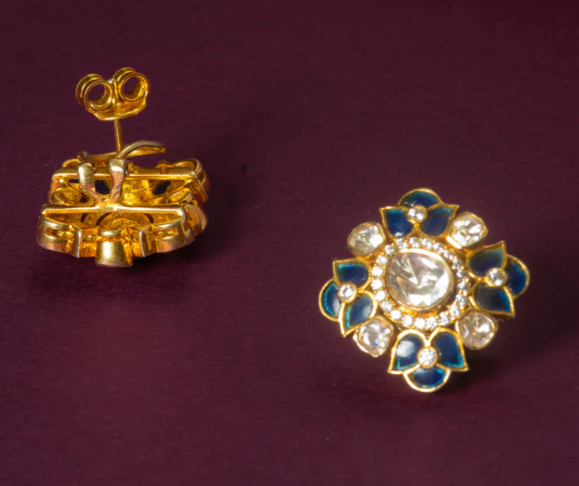 925 Silver Mikha Polki Stud Earrings - Amrrutam Jewellery
