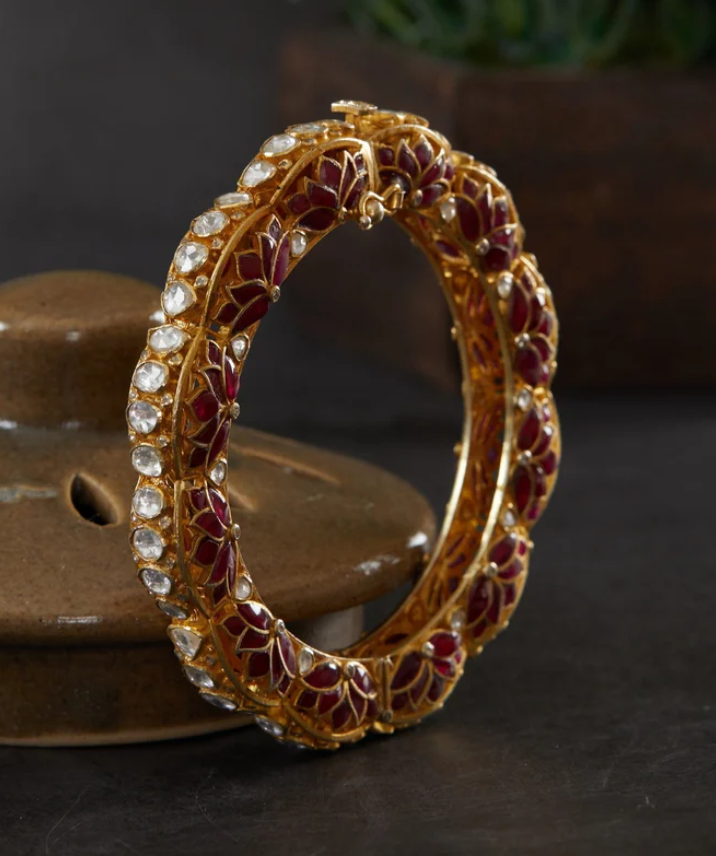925 Silver Vaidaya Ruby Polki Bangle - Amrrutam Jewellery