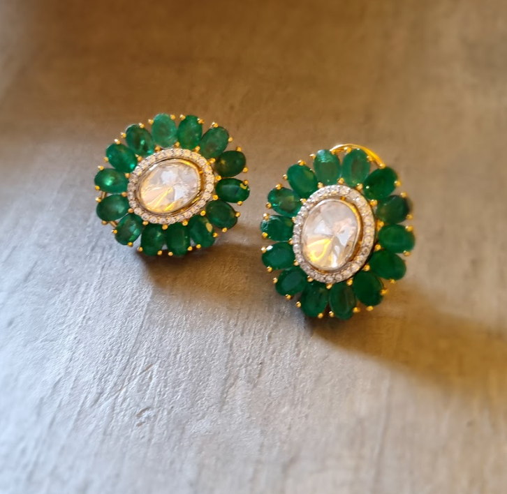 925 Silver Trisha Emerald Stud Earrings - Amrrutam Jewellery