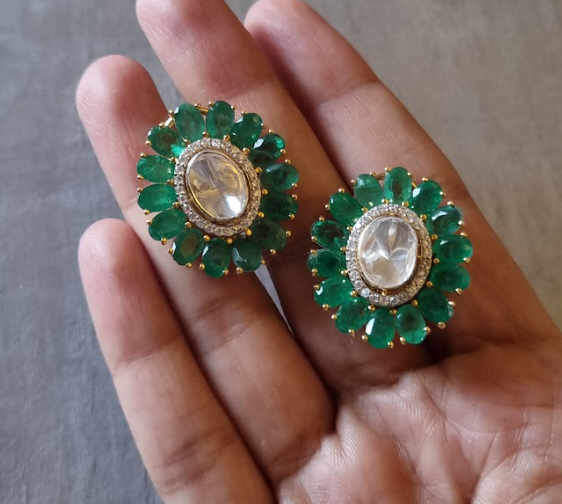 925 Silver Trisha Emerald Stud Earrings - Amrrutam Jewellery