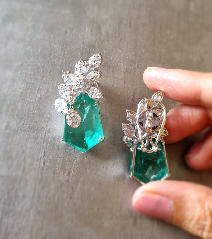 925 Silver Kathy Emerald Stud Earrings - Amrrutam Jewellery
