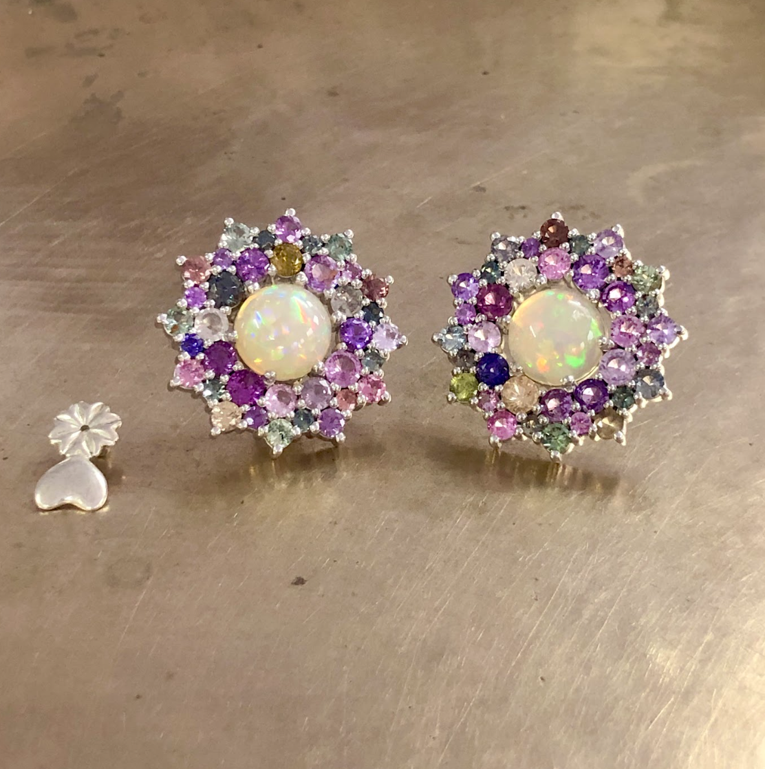 925 Silver Opal & Sapphire Stud Earring - Amrrutam Jewellery