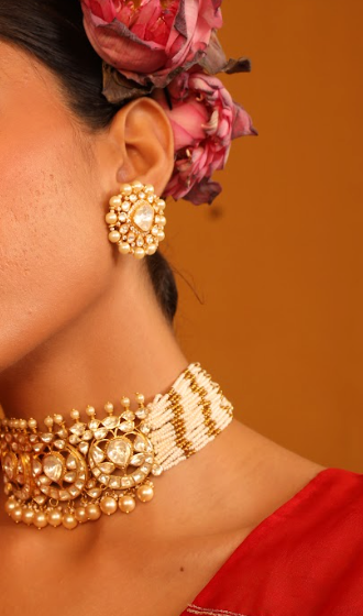 925 Silver Motiyar Polki Stud Earrings - Amrrutam Jewellery