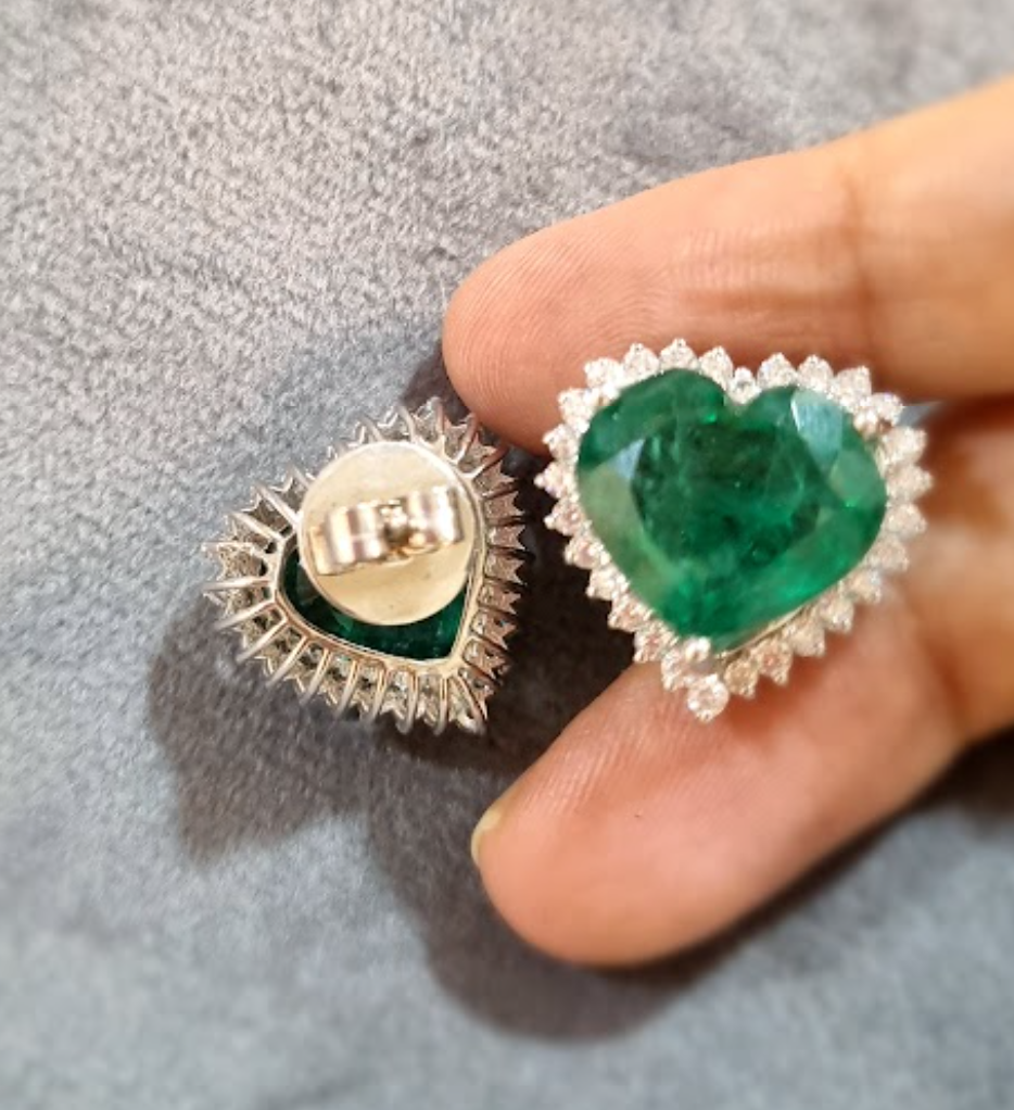 925 Silver Tesoro Emerald CZ Earrings - Amrrutam Jewellery