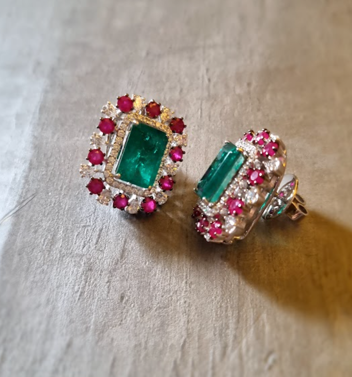 925 Silver Morris CZ Emerald Stud Earrings