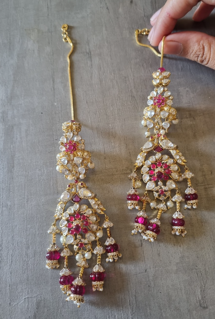 925 Silver Payel Ruby Bridal Chandbali Earring