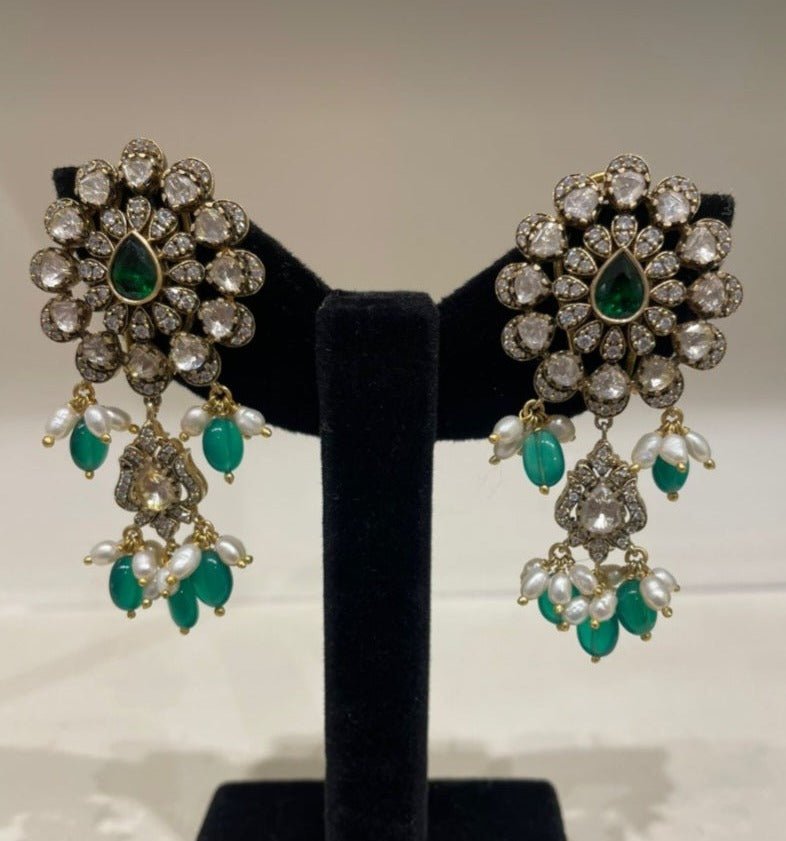925 Silver Resha Polki Earring - Amrrutam