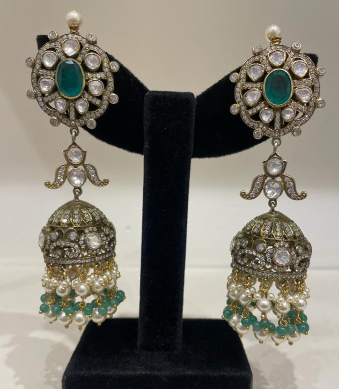925 Silver Drishti Polki Jhumka Earring - Amrrutam
