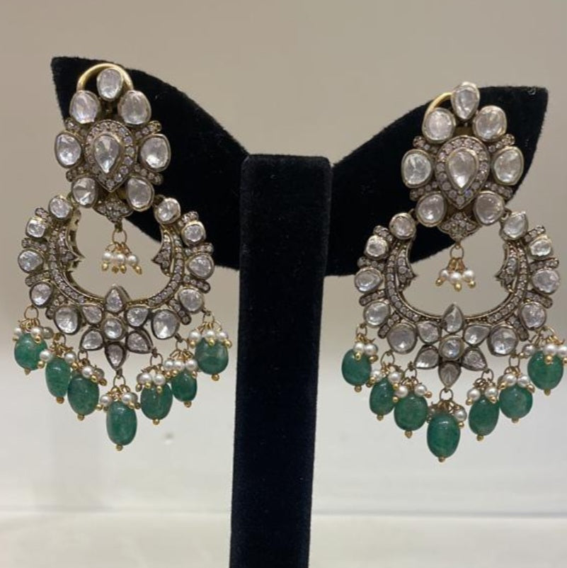 925 Silver Bela Polki Chandbali Earring - Amrrutam
