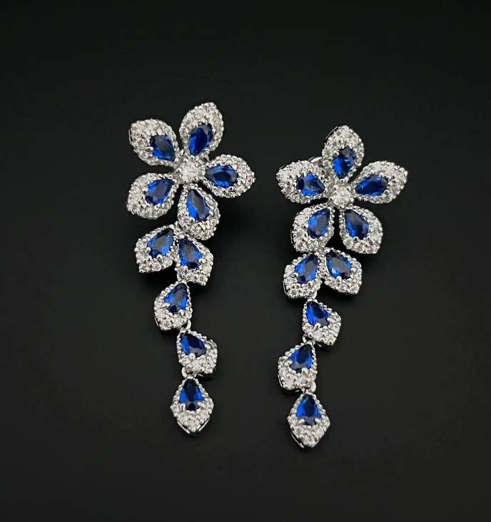 925 Silver Waterfall Sapphire Drop Earring - Amrrutam Jewellery