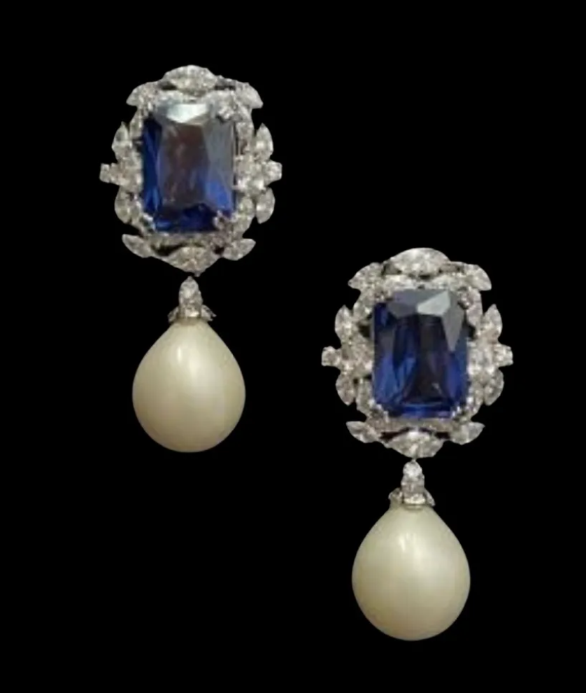 925 Silver Sapphire Pearl Drop Earring - Amrrutam Jewellery