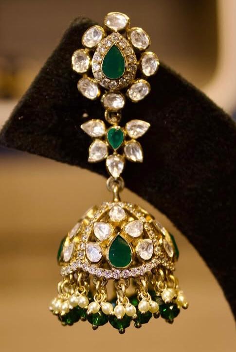 925 Silver Lamanya Polki Jhumka Earring
