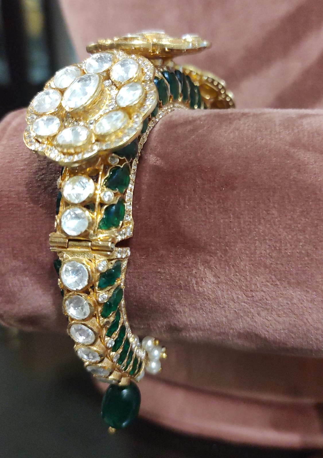 925 Silver Bindiya Polki Bangle - Amrrutam