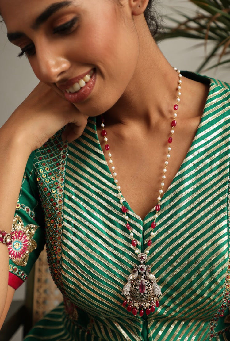 925 Silver Bavara Victorian Ruby Long Necklace - Amrrutam 