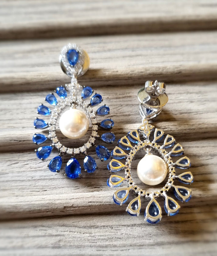 925 Silver Paula Tanzanite Blue CZ Drop Earring - Amrrutam 