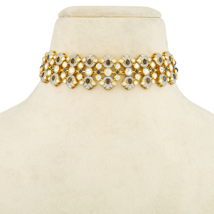 925 Silver Aishaa Blue Polki Choker Necklace - Amrrutam 