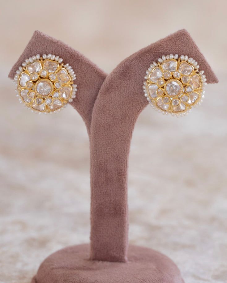 925 Silver Malkiya Polki Stud Earring - Amrrutam 