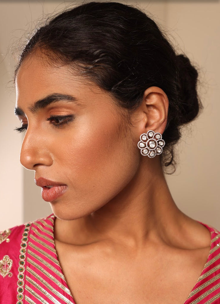 925 Silver Tara Polki Stud Earring - Amrrutam 