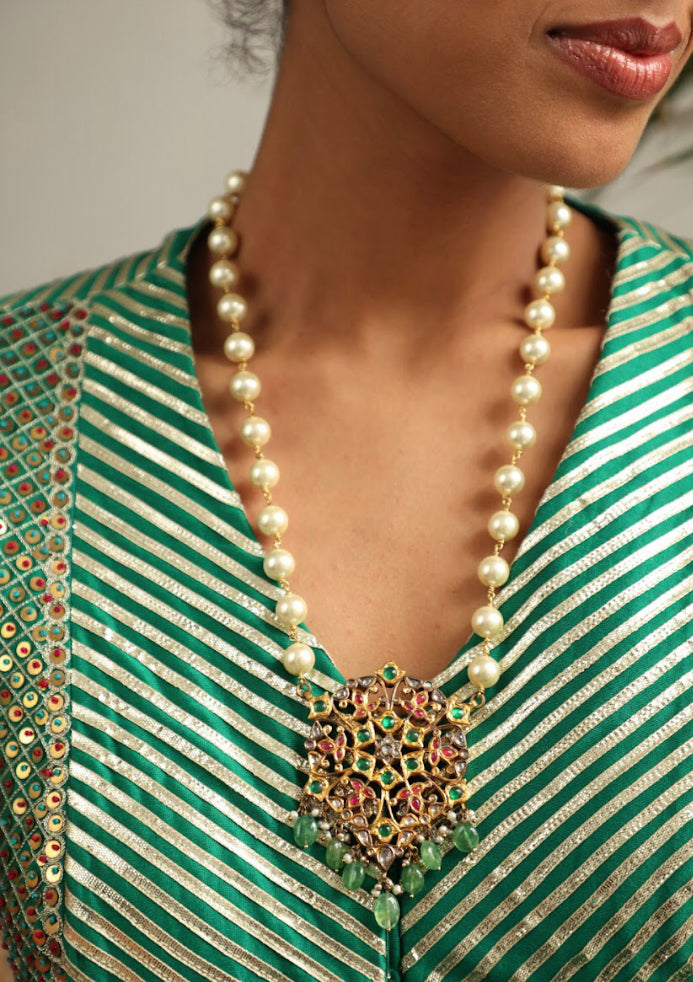 925 Silver Bavara Zaidya Long Necklace - Amrrutam 