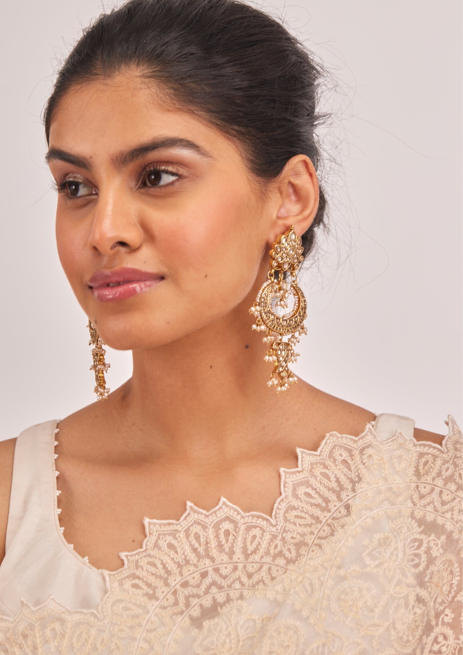 925 Silver Kavisa Antique Chandbali Earring - Amrrutam