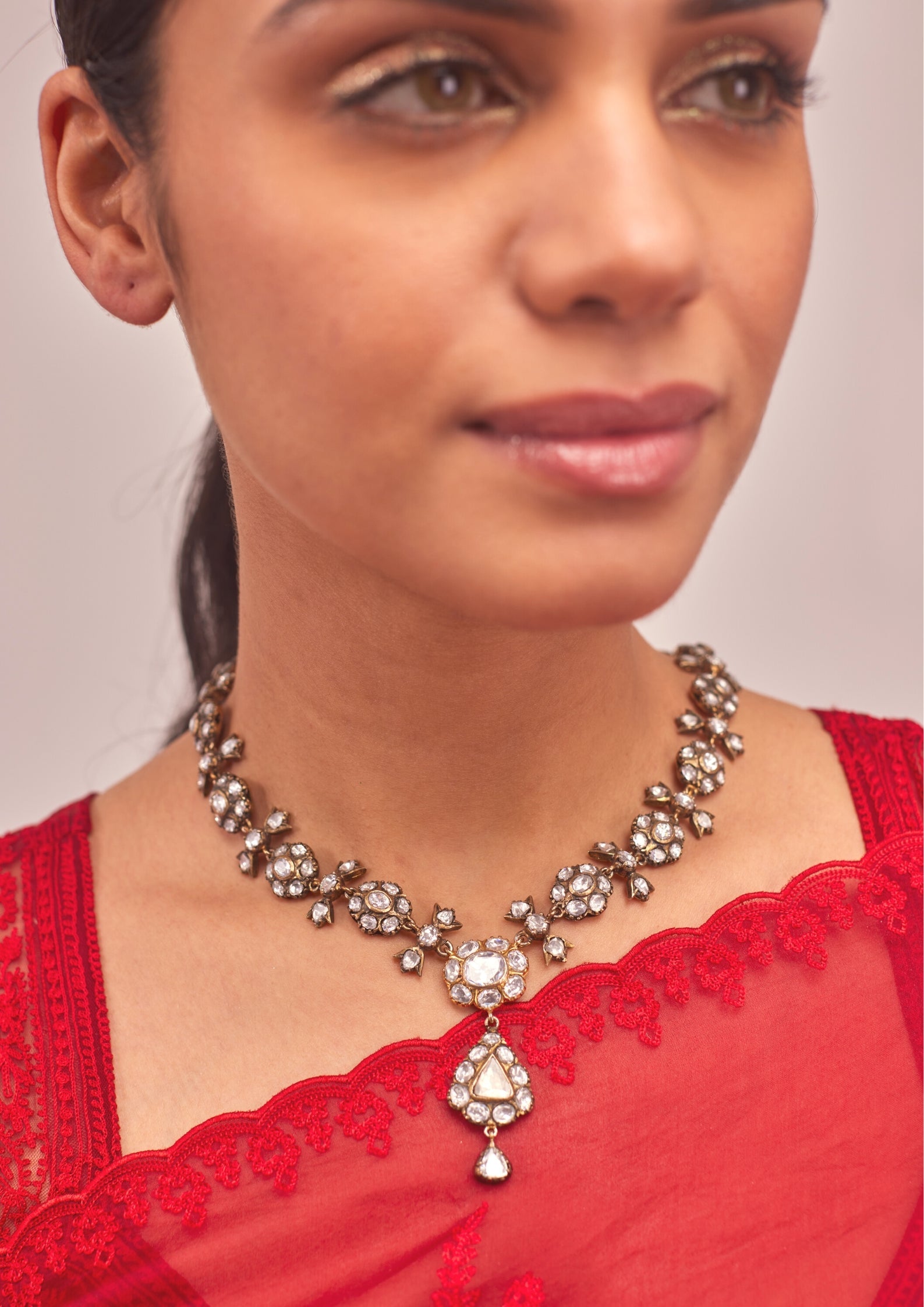 925 Silver Victorian Floral Choker Necklace - Amrrutam